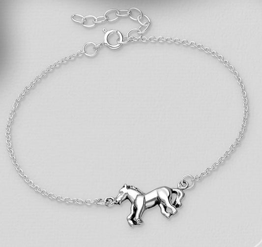 925 Sterling Silver Oxidized galloping Horse Bracelet. Loo