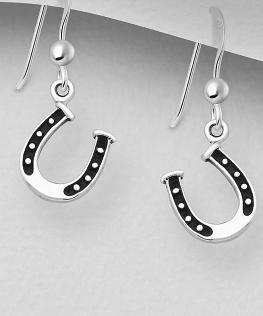 925 Sterling Silver Oxidized Horseshoe Hook Earrings