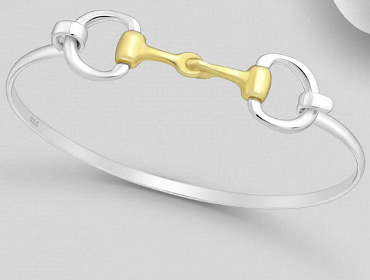 925 sterling silver and gold plated snaffle bangle