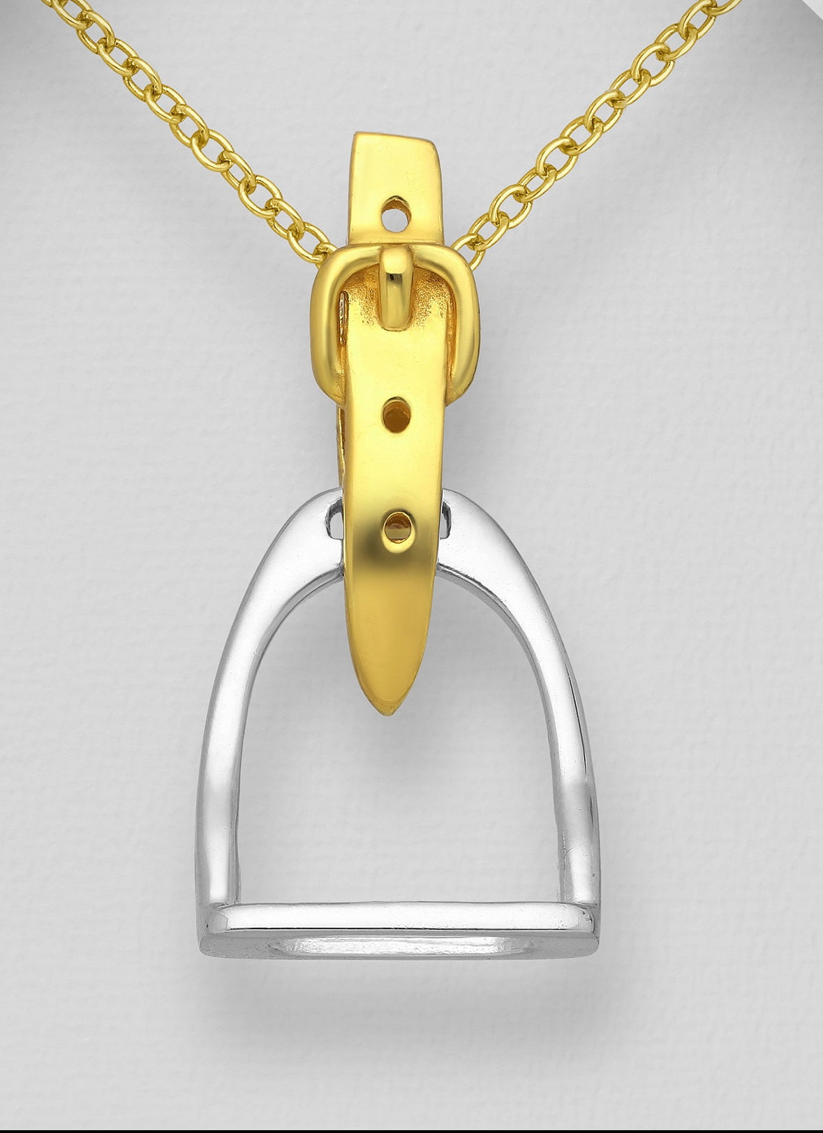 925 Sterling Silver Stirrup Pendant, Belt Plated with 18K Yellow Gold. No