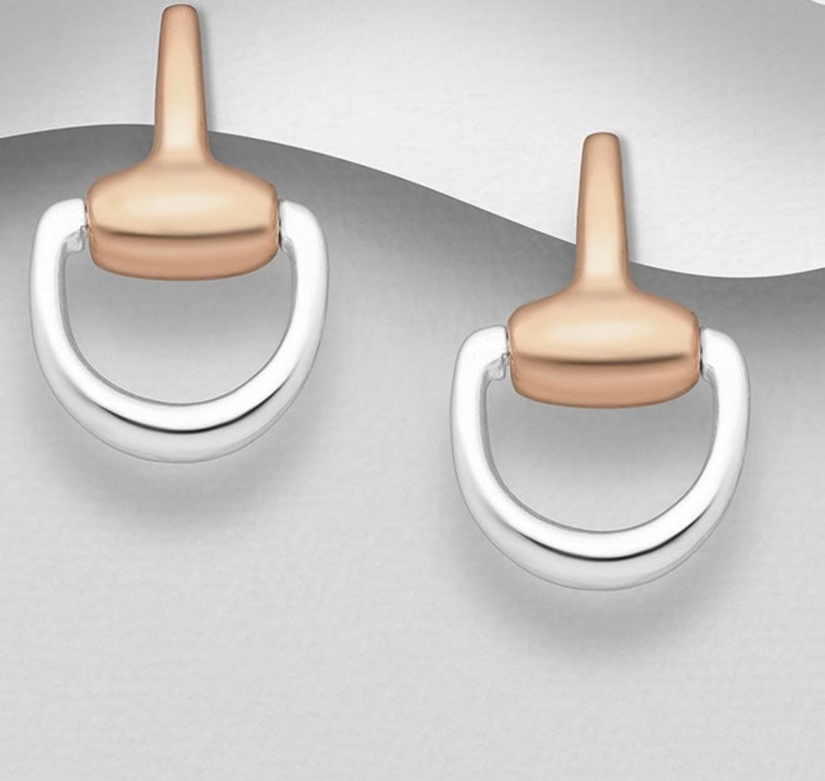 925 Sterling Silver Horse Snaffle Earrings, Plated with 1 Micron Rose Gold.
