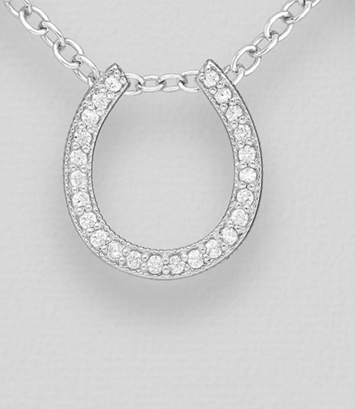 925 Sterling Silver Horseshoe Necklace Decorated with CZ Simulated Diamonds