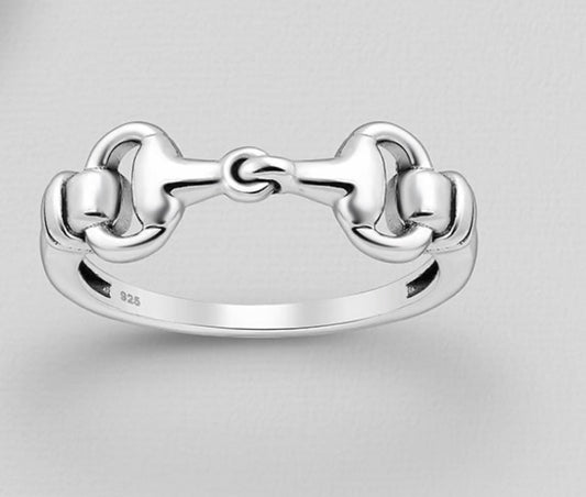 925 Sterling Silver Oxidized Horse Snaffle Ring.