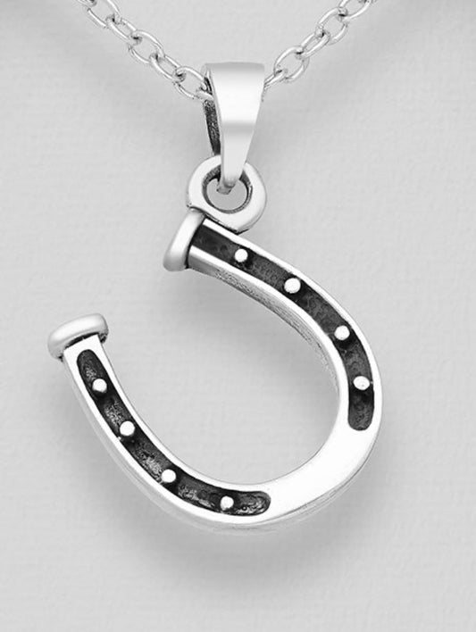 925 Sterling Silver Oxidized Horseshoe Pendant necklace