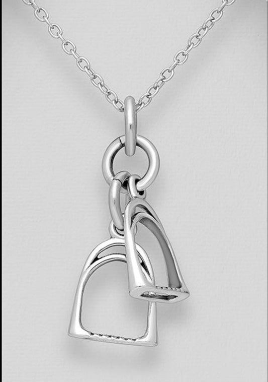 925 Sterling Silver Oxidized Double Stirrup Pendant necklace