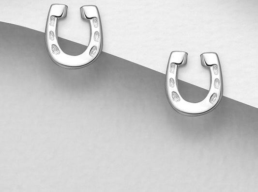 925 Sterling Silver Horseshoe Push-Back Earrings