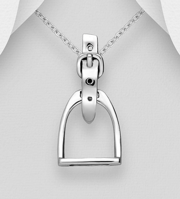 925 Sterling Silver Oxidized Horse Stirrup Pendant necklace