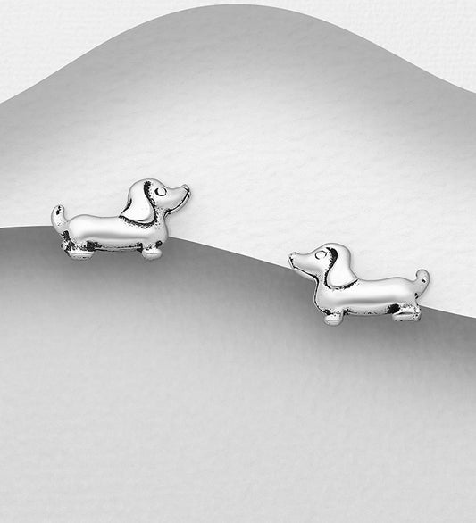 925 Sterling Silver dachshund Dog Push-Back Earrings