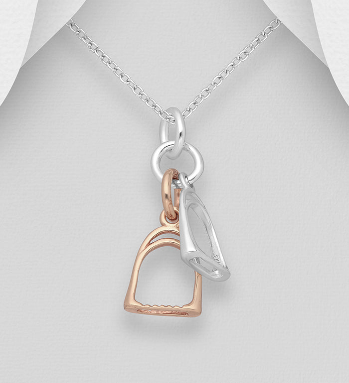 925 Sterling Silver & rose Stirrup Pendant necklace