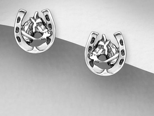 925 Sterling Silver Oxidized Horseshoe Push-Back Earrings,