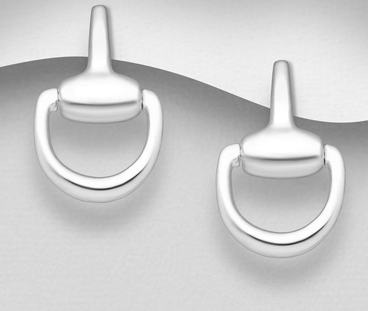 925 Sterling Silver Horse Snaffle Push-Back Earrings.