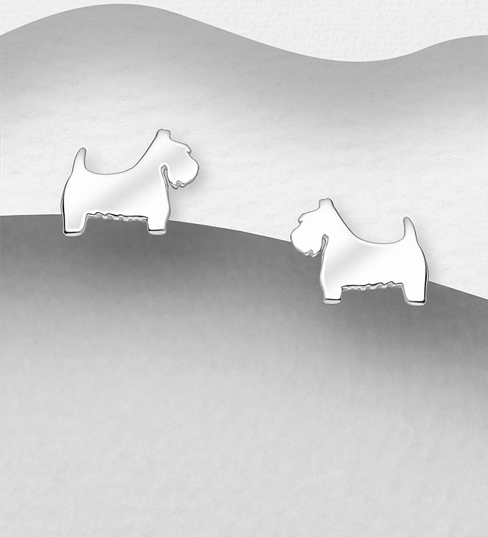 925 Sterling Silver Scottie / terrier Dog Push-Back Earrings
